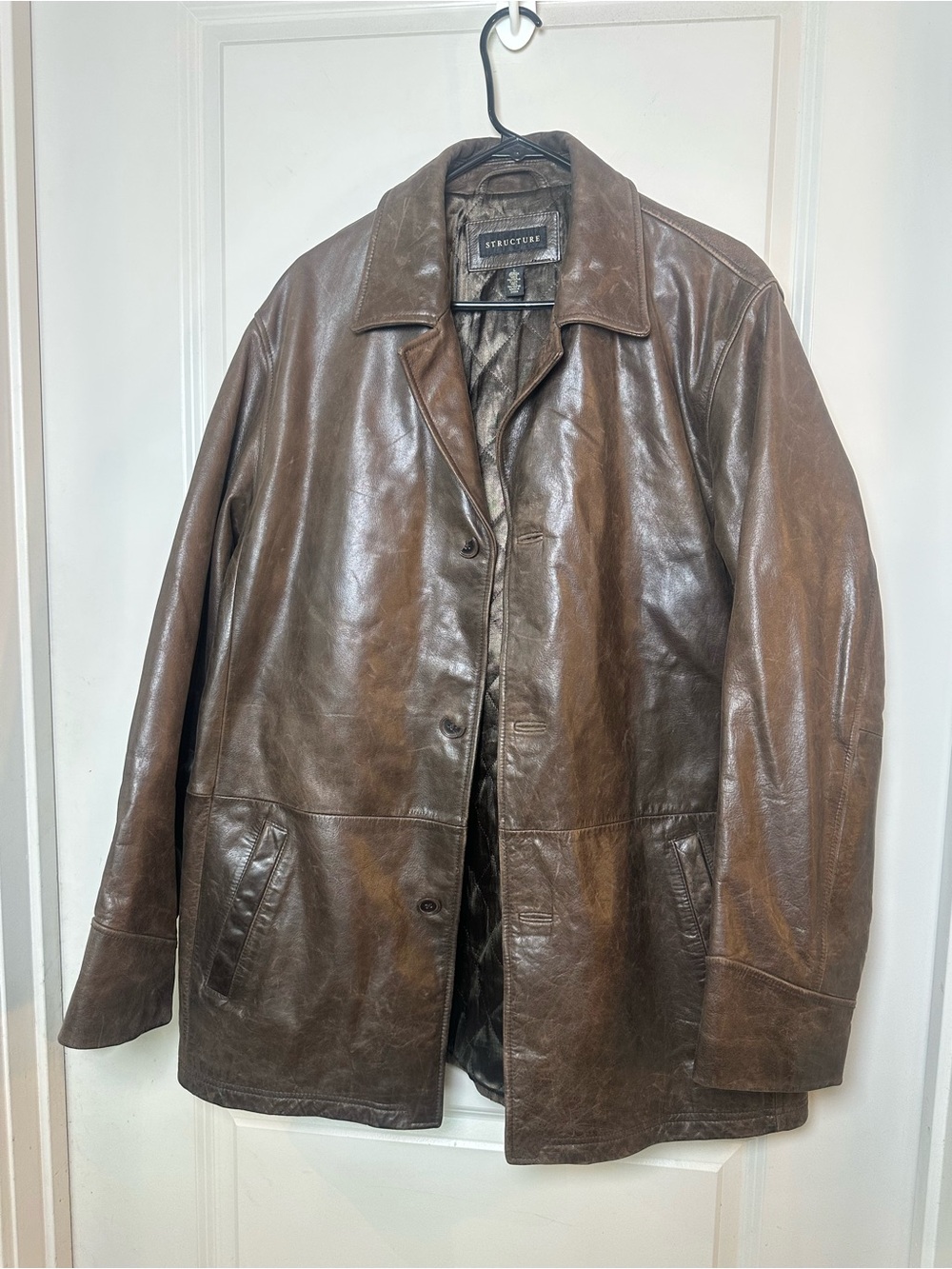 VINTAGE Y2K STRUCTURE Leather Chocolate Brown Jacket, Large